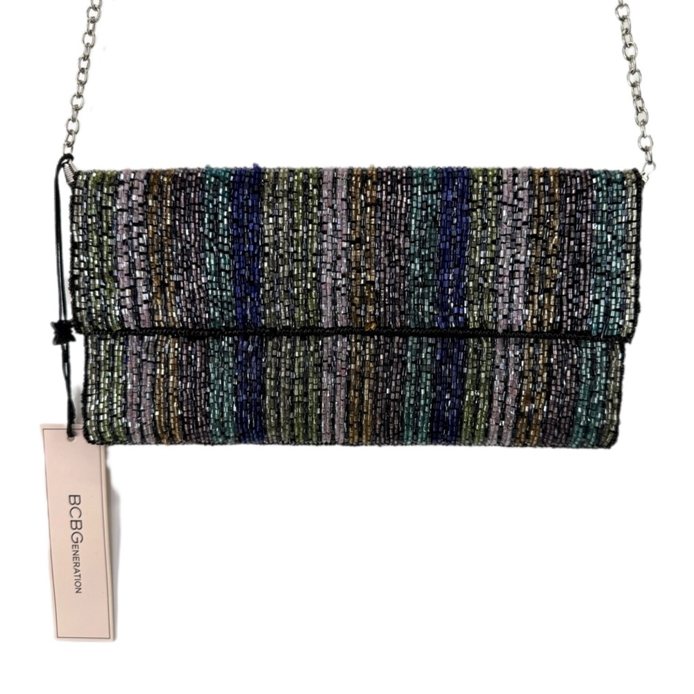 NEW BCBGeneration Beaded Clutch Evening Purse Multicolor Stripe